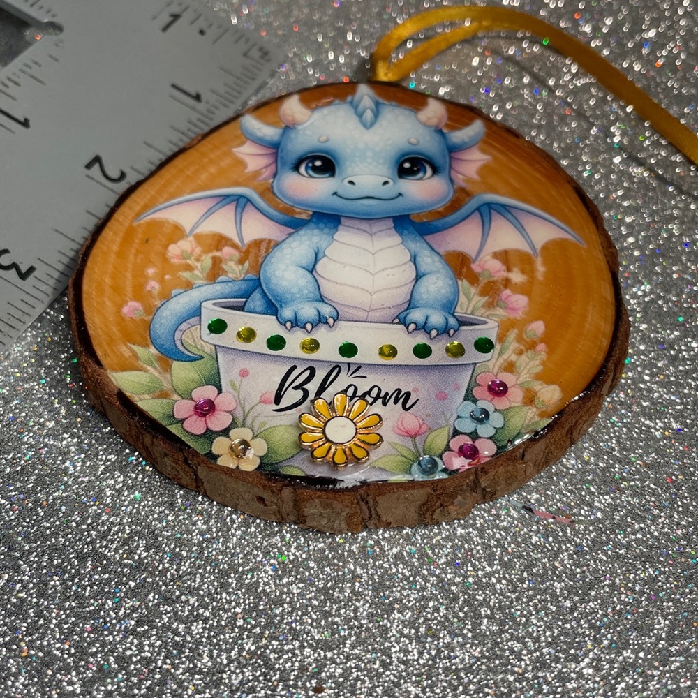 Hand Crafted Blue Dragon Ornament with Yellow Ribbon - Picture 4 of 11